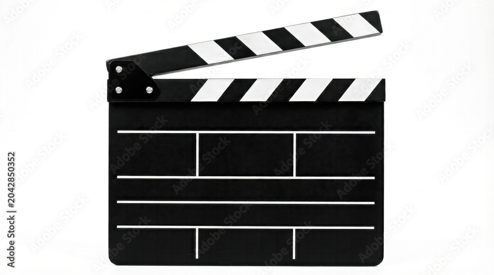 Fototapeta premium Black and white movie clapper board on plain background for film production