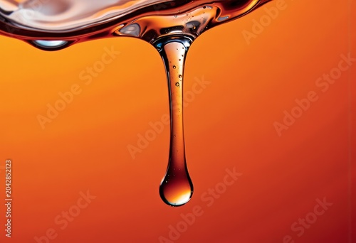 Close-up of liquid droplet against orange background.