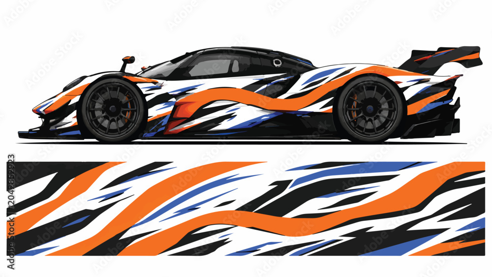 Fototapeta premium Racing Car with Orange Blue Design.