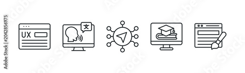 Photos Digital Experience and Technology Literacy Framework icon line illustration
