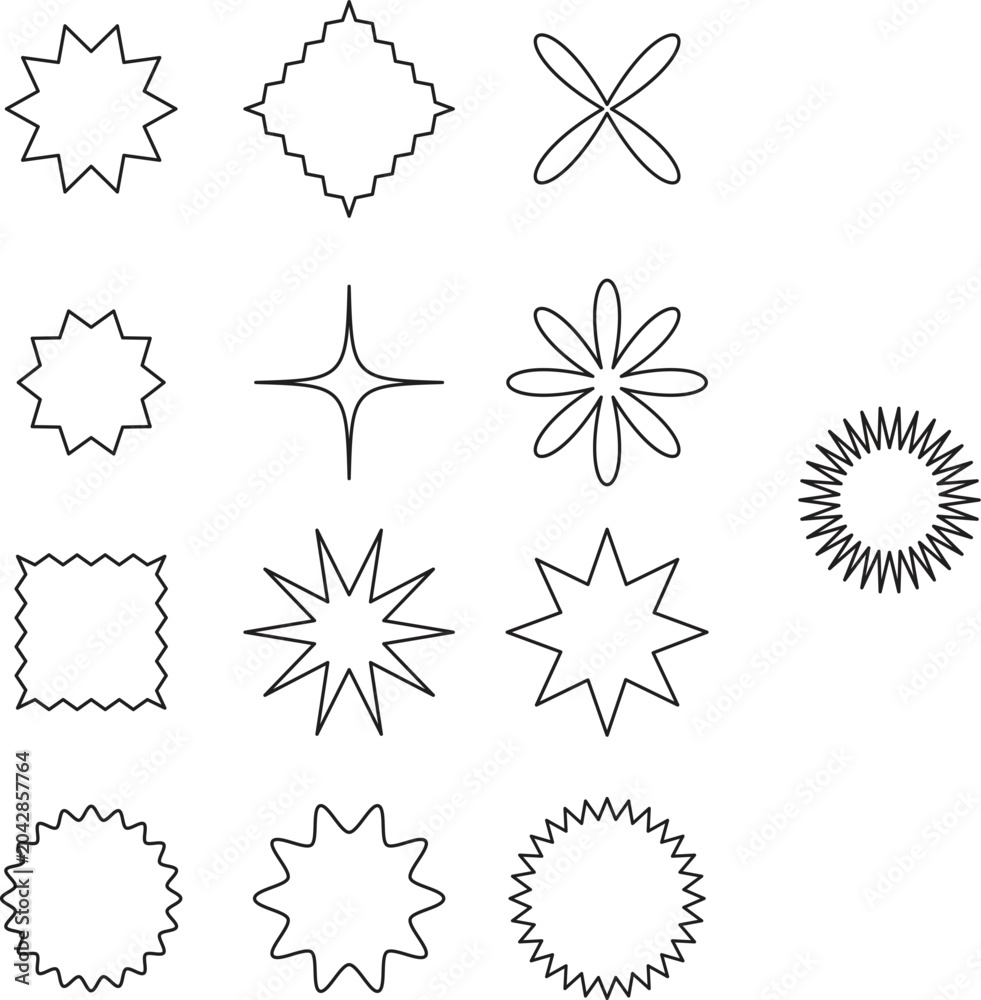 Fototapeta premium A collection of various black starburst shapes and designs
