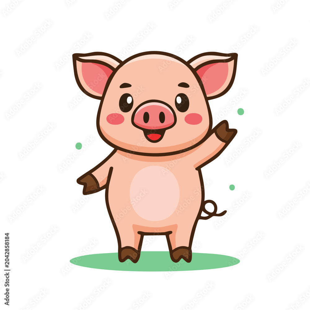Fototapeta premium Cute cartoon pig waving hello