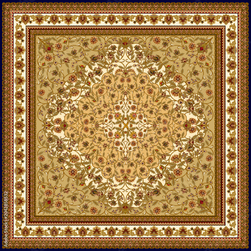 Traditional Persian Carpet with Red Center Medallion and Floral Border Pattern
