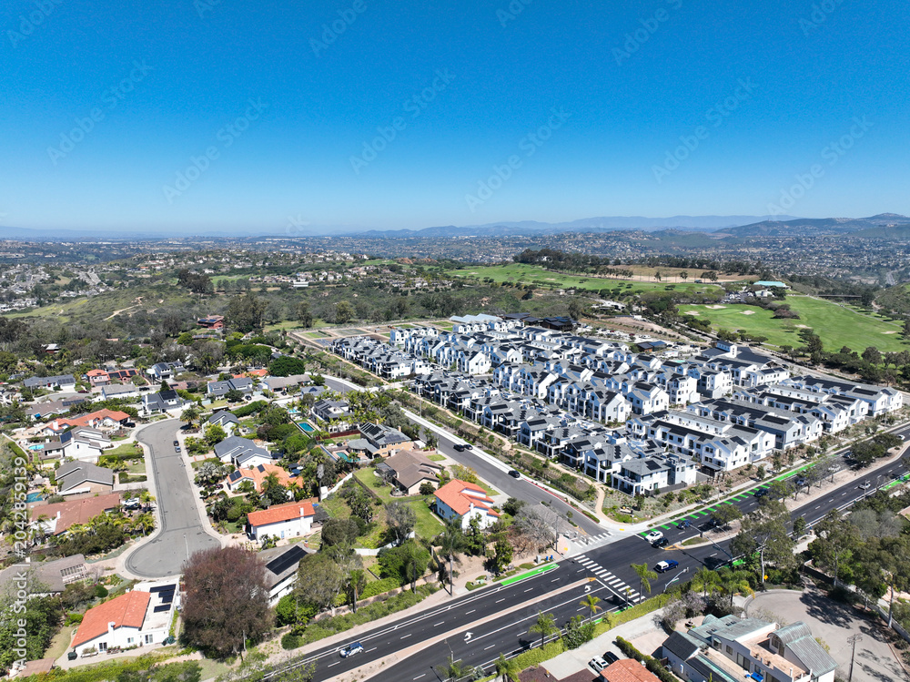 Fototapeta premium Aerial view of Wealthy Encinitas town in San Diego South California, USA. 