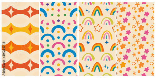 Εκτύπωση καμβά four distinct colorful patterns on beige background