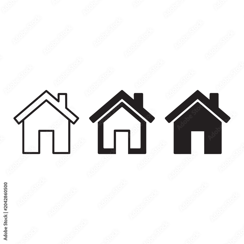 Fototapeta premium Home House Icon Set — Outline, Semi-Solid and Solid Black Vector Symbols for Real Estate, Property, Homepage and Residential UI App Design 