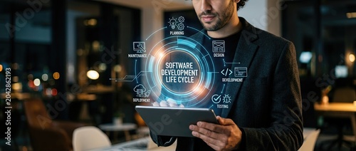 Innovative software development lifecycle strategies modern office digital media urban environment professional perspective enhancing efficiency and collaboration