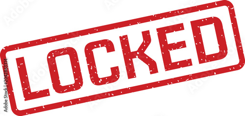 Photos A vibrant red rectangular stamp showing the bold word LOCKED with a grunge textu