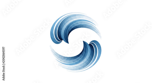 Canvastavla An abstract circular design featuring flowing blue waves on a white background