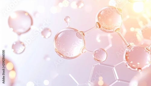 Obraz na płótnie 透明な分子構造と六角形の肌バリアイメージが融合した美容科学コンセプト、保湿やハリ感を表現した高級背景 ジェネレーティブAI