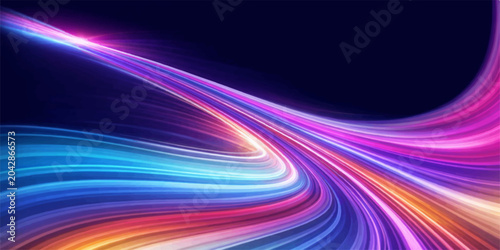 Tableau sur toile Abstract light streaks in vibrant neon colors flow dynamically, creating a sense of speed and energy against a dark background