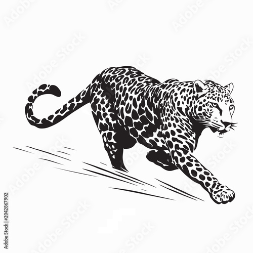 Powerful Running Leopard Vector Illustration On White Background
