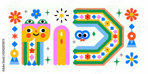 whimsical doodle art with playful characters illustration