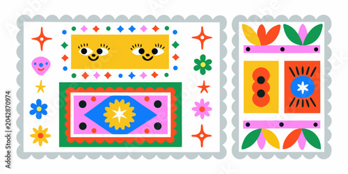 whimsical doodle art with colorful characters illustration