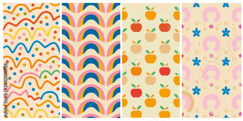 Fotografia four distinct colorful patterns on beige background
