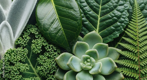 Botanical arrangement of green leaves close up