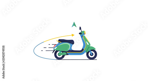 Fényképezés A flat vector illustration of a green scooter moving quickly on a white backgrou