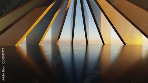 Abstract architecture background, Concrete structure building is on empty cement floor, Scene for car presentation, Modern Exterior, 3D rendering