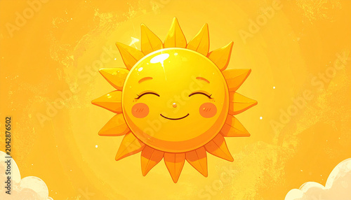 Smiling Sun Cartoon Character in Bright Sky