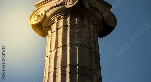 Classical column against blue sky