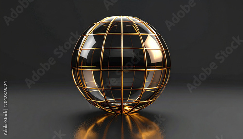Golden wireframe globe on dark surface