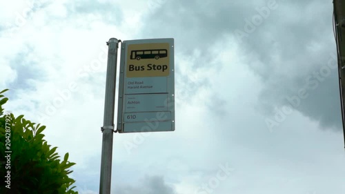 Close Shot Bus Stop in Bryn on Cloudy Day.