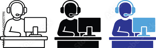 Bild auf Leinwand Customer support operator headset call center telemarketing communication vector icons illustration