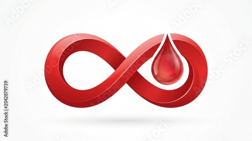 Celebrate World Blood Donor Day with this symbolic red infinity loop and blood drop illustration, representing the continuous, life-saving impact of selfless blood donations and global health awarenes