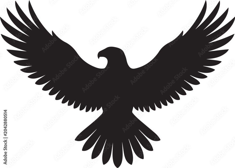 Obraz premium Flying Eagle Black Silhouette Vector Bird of Prey Illustration