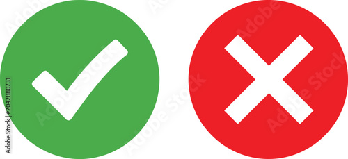 Photos Green check mark and red cross mark icons for correct and incorrect selection sy
