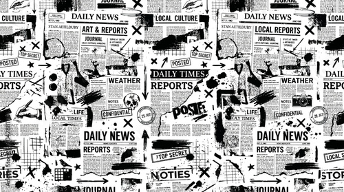 Collage of Newspaper Headlines and Clippings Creating a Dynamic News Media Theme.