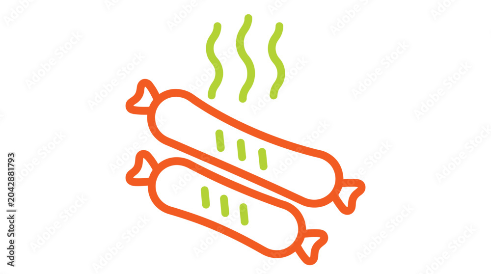 Fototapeta premium Simple graphic illustration of two hot dogs with steam rising from them, representing food
