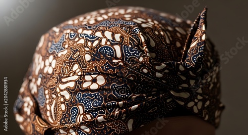 Blangkon javanese traditional headgear with batik pattern