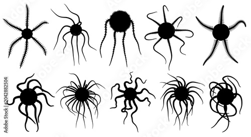 A collection of various spider illustrations in black on a white background for design use image-283.ai