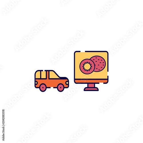 Car delivery and online pizza order icon vector template