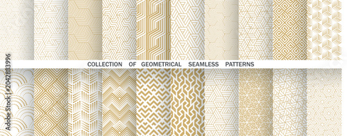 Vászonkép Geometric set of seamless golden and white patterns