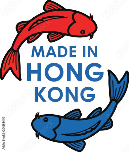 Photography Made in Hong Kong logo with red and blue koi fish illustration on white backgrou