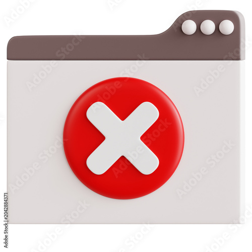 3D pop-up error icon showing a red circle with a cross mark rendered in soft color, isolated on a transparent background, ideal for UI UX alert design, web failure notices and apps.