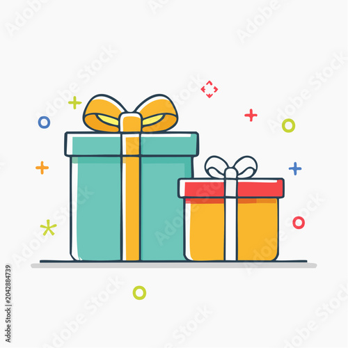 Two Gift Boxes with Ribbons and Confetti