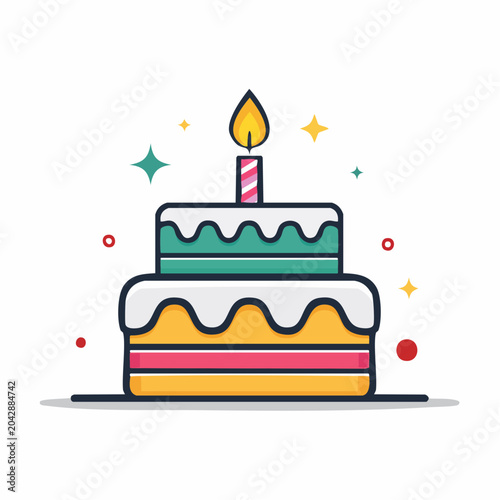 Two-Tiered Birthday Cake with Candle and Sparkles