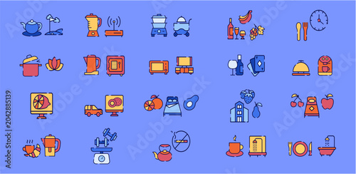 Hotel and fruit icon illustration vector template set