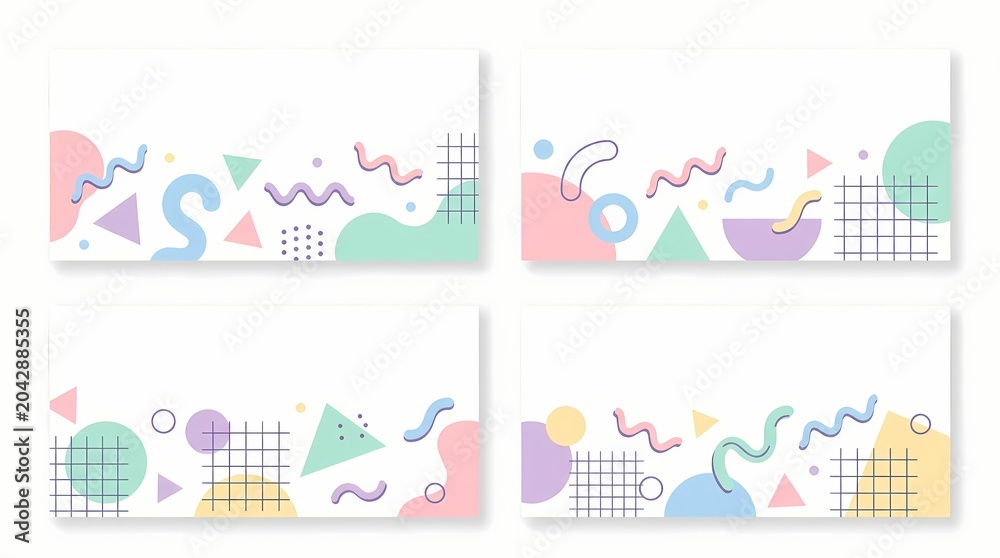 Obraz premium Vibrant Memphis style illustration features geometric shapes and patterns in colorful composition