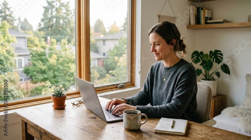 Morning Remote Work Routine with Coffee and Laptop