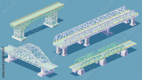Collection of Blue and Green Modular Bridge Structures for Infrastructure Construction