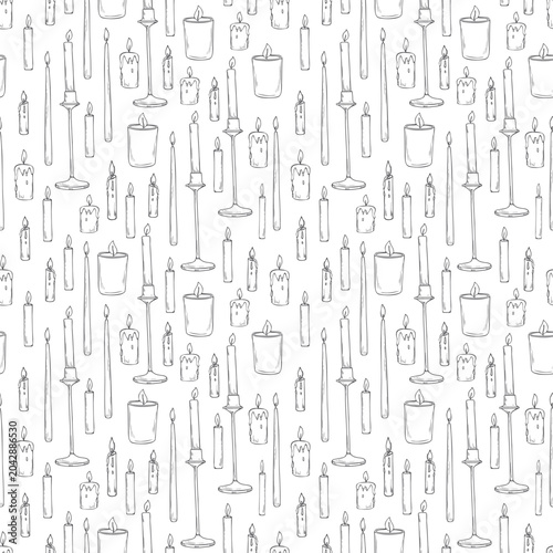 Tableau sur toile Seamless pattern with hand drawn candles in doodle style