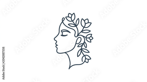 Принти на полотні Minimalist line art of a womans profile with flowers growing from her hair