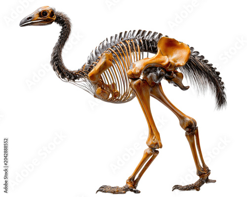 Moa Skeleton Display: An ancient Moa skeleton, showcasing its skeletal structure and fossilized bones, stands as a testament to prehistoric avian life and evolutionary history.