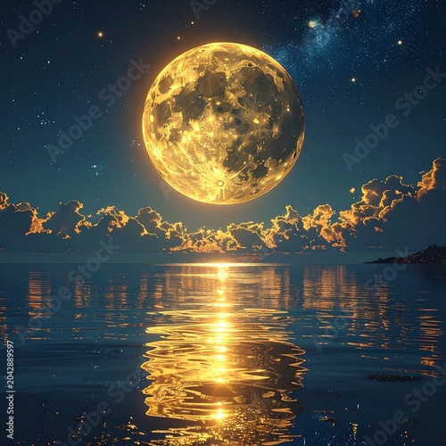 Stunning full moon reflection over calm water night sky serene scene