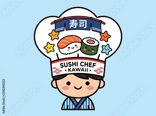 Kawaii Sushi Chef Cartoon Character.