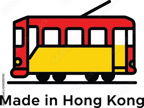Canvas Print Made in Hong Kong tram icon with bold red and yellow retro city transport illust